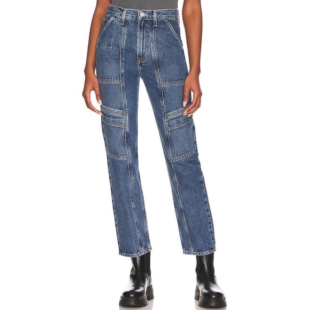 Agolde Cooper Cargo Jeans, Size 26, Straight Leg, Relaxed Fit, Med Wash